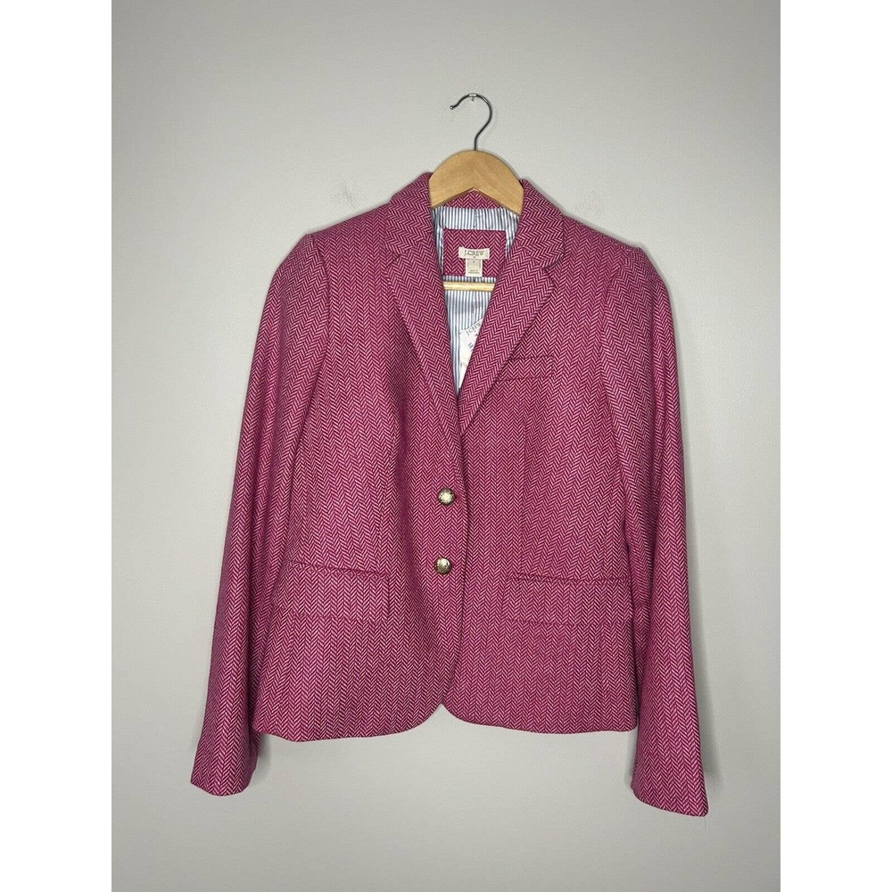 J Crew Blazer Jacket Wool Blend Womens SZ 4 Pink Herringbone with Buttons NWT - Picture 3 of 9